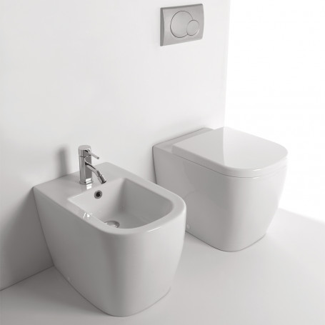 Ceramic Sanitary A Floor Wire Wall Vase + WC + Bidet Seat Made in Italy