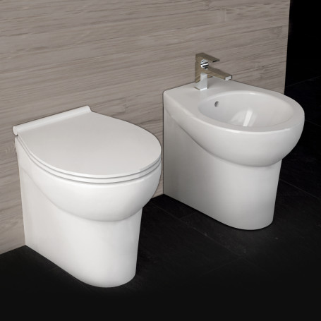 Sanitari Ceramica Dark A Pavimento Vaso WC Bidet Sedile e Curva 
