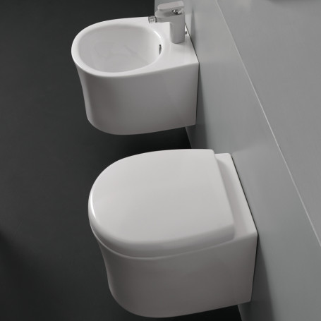 Sanitari in Ceramica Sospesi Vaso WC + Bidet + Sedile Made in Italy Con/Senza Staffe