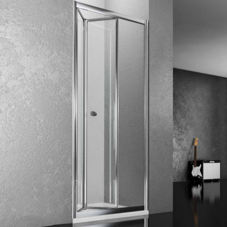 Shower Door Bellows Book Book Box for Niche with Total Opening Crystal Clear Tempered Various Sizes with Knob and Magnetic Closu