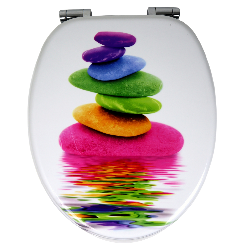 sedile copriwater con immagine pietre colorate