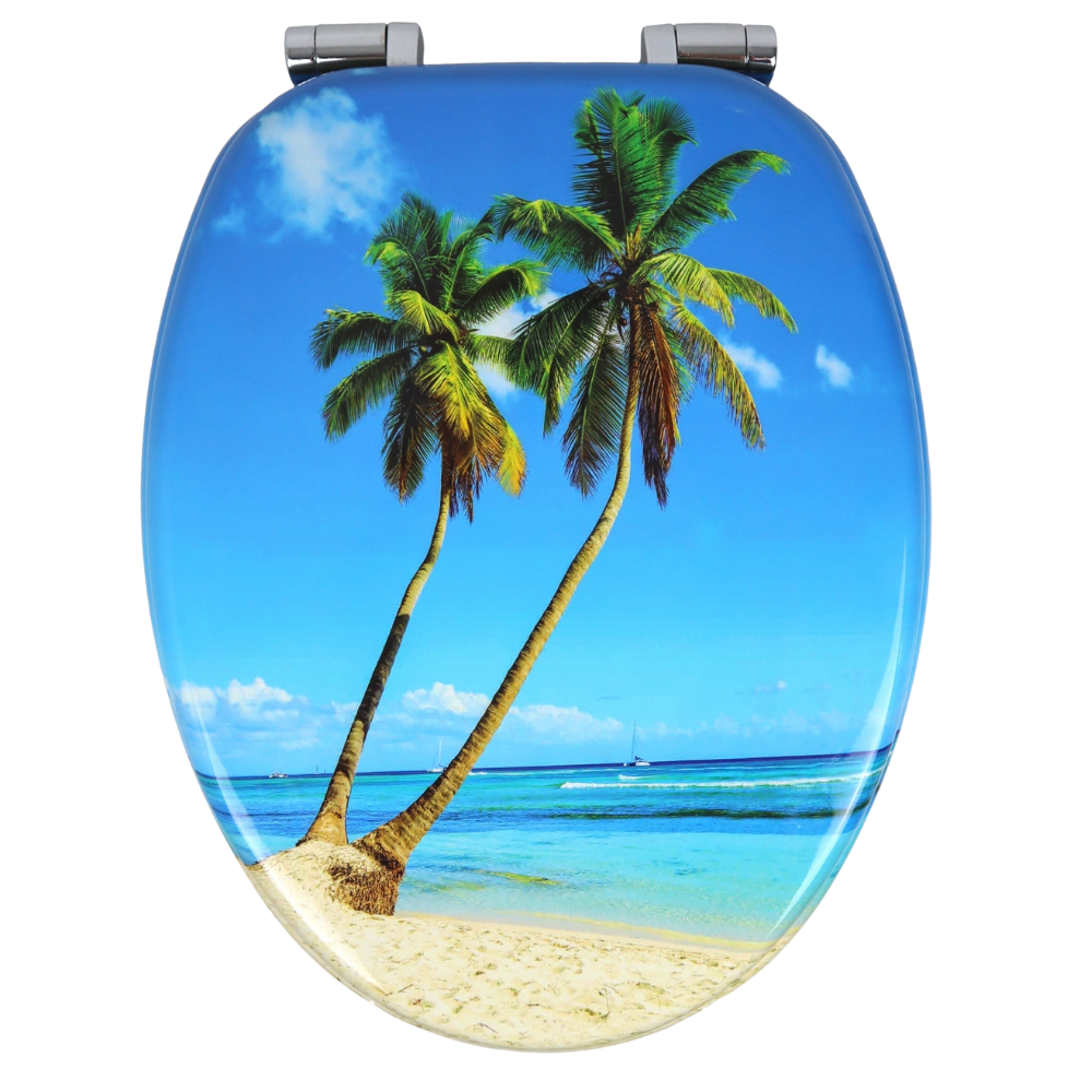sedile wc copriwater con immagini palme tropicali e mare